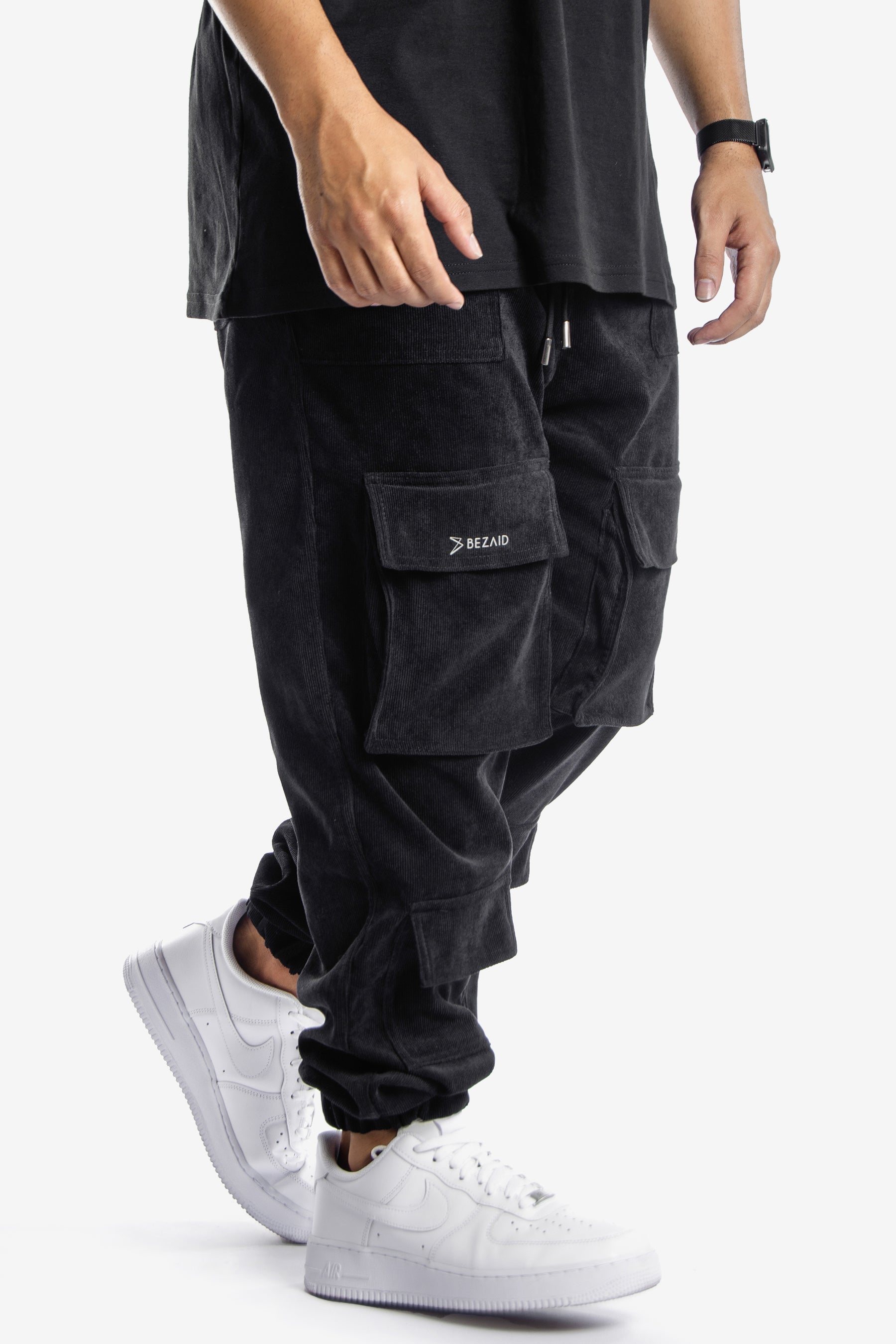 Jogger Cargo Corduroy - Tapered Fit, Black